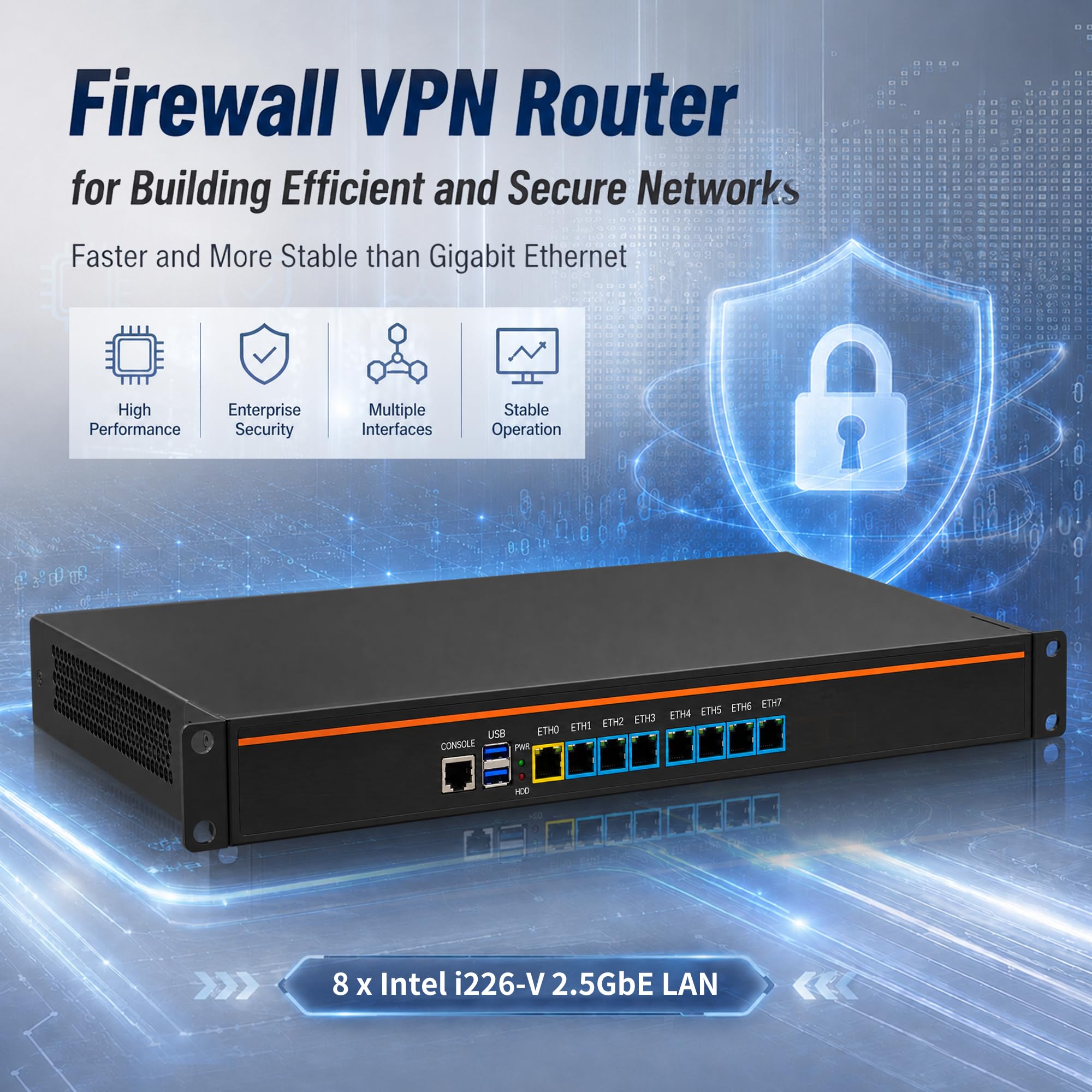 1U Firewall Appliance Mini PC, 19" Rackmount Router Hardware, 8 x 2.5GbE i226-V LAN, Core i5-4430, AES-NI, VGA, OPNsense Network Security Computer, DDR3L Barebone No RAM/SSD