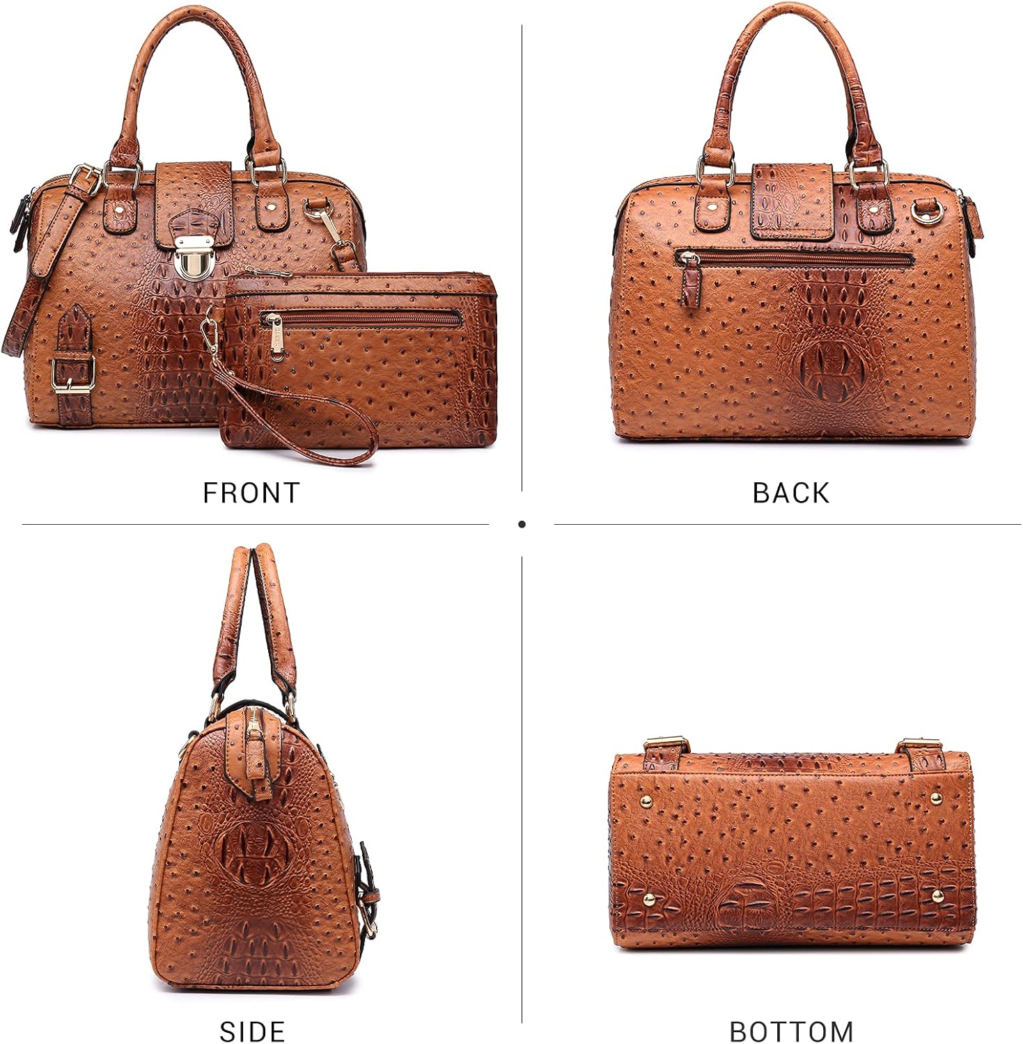 Dasein Women Barrel Handbags Fashion Satchel Bags Top Handle Shoulder Purses Vegan Leather Work Tote - Image 3