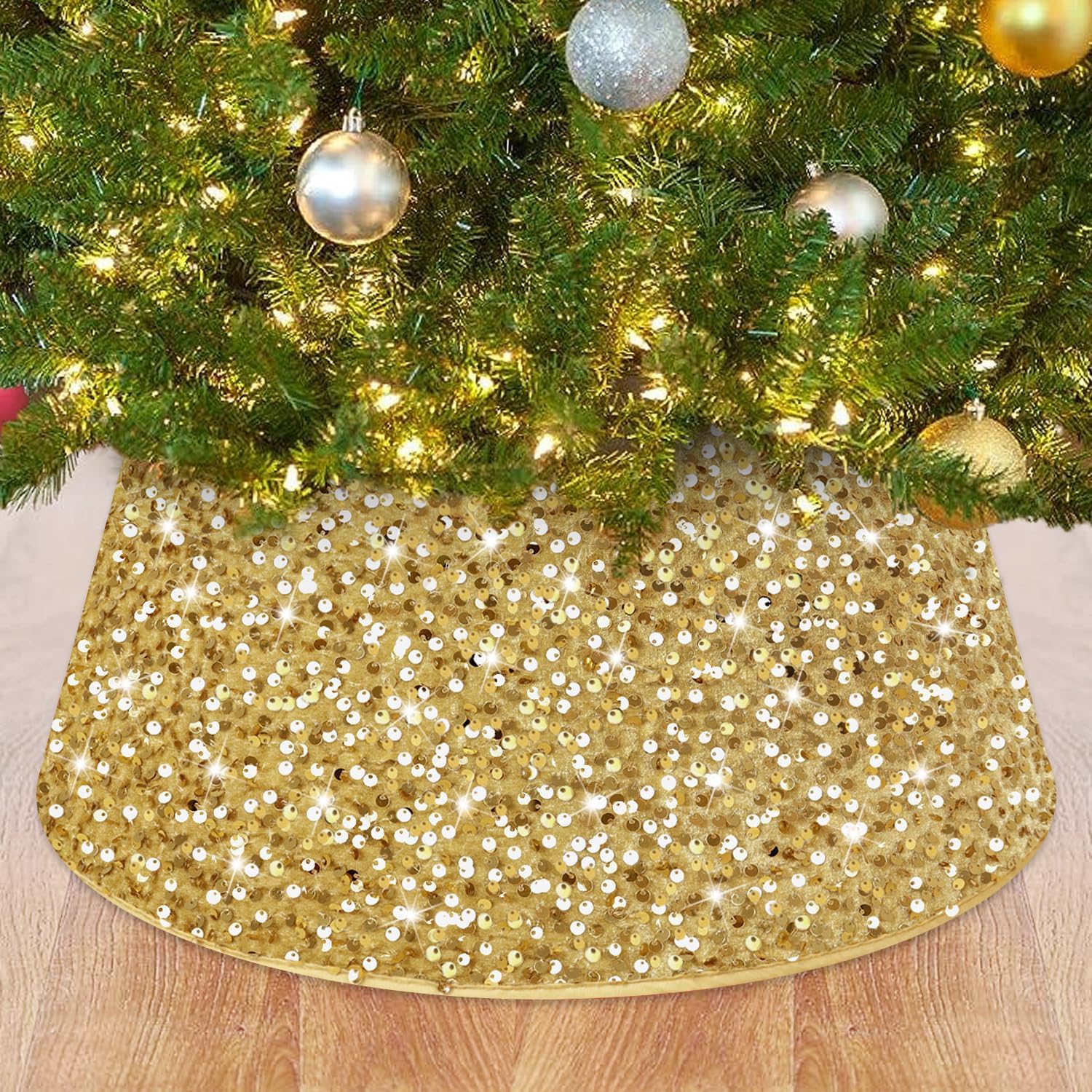 ROMANKAS Gold Christmas Tree Collar 24 Inch Sequin Xmas