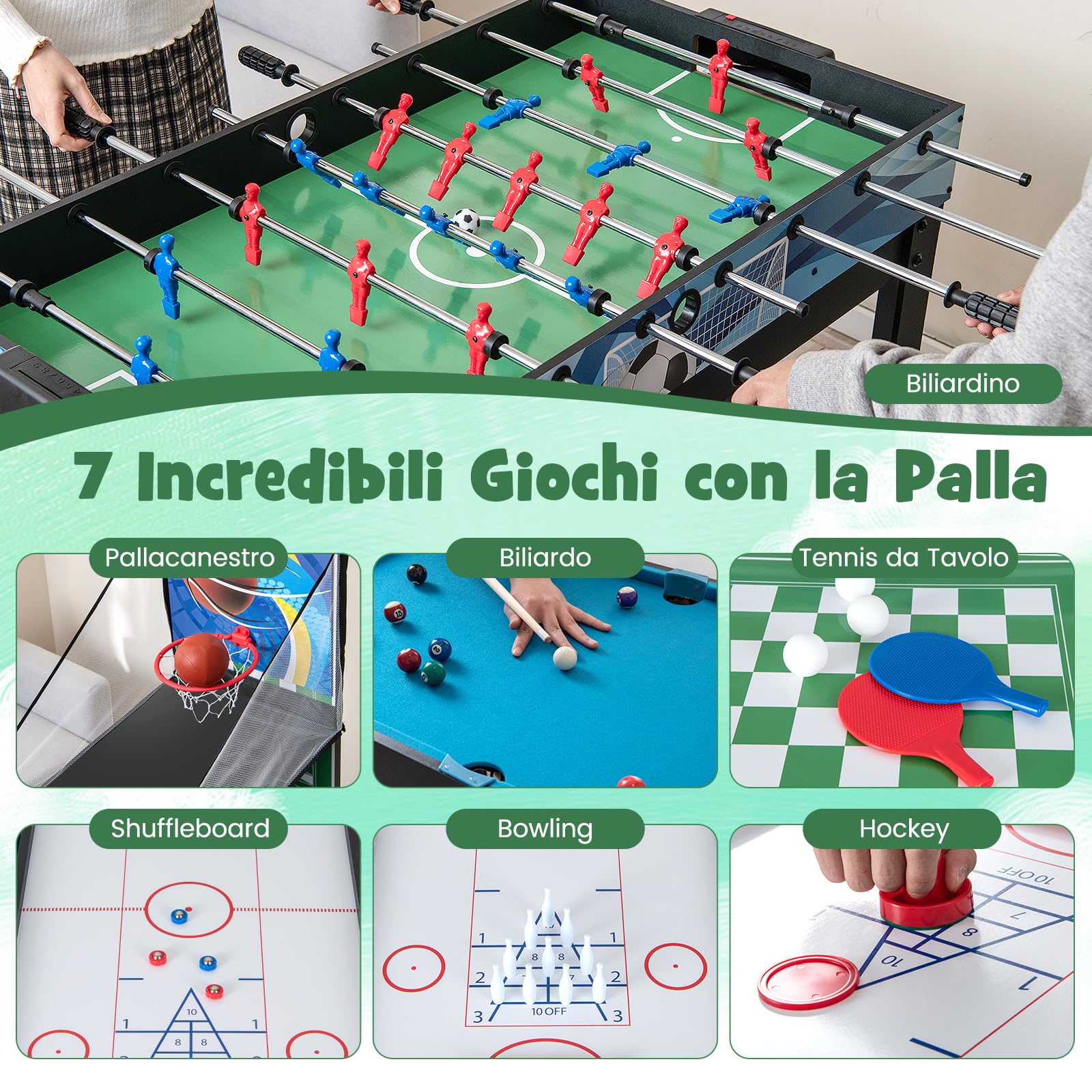 COSTWAY 15 in 1 Set da Tavolo da Gioco Combo, Tavolo Multigioco Basket Calcetto Hockey Biliardo Ping Pong Bowling Shuffleboard ecc, Set Combinato per Giochi Multipli per Bar Casa Ufficio