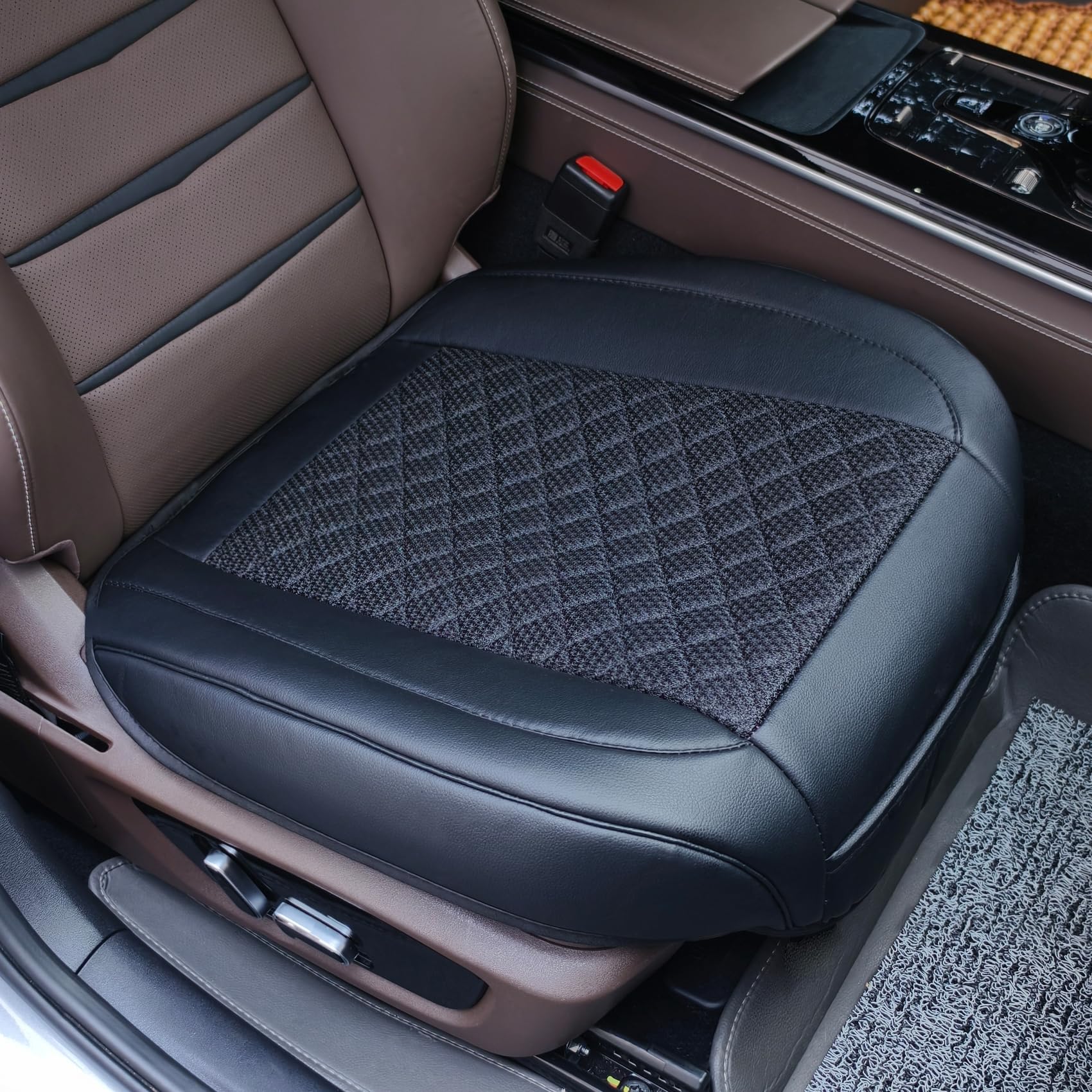 Suninbox Car Seat Covers,2 Pack Universal Auto Seat Covers,Ice Silk Auto Seat Cushion Protector Pad Mat[Carbonized Leather] Bottom Seat Covers(Black 2PC Front Seat)