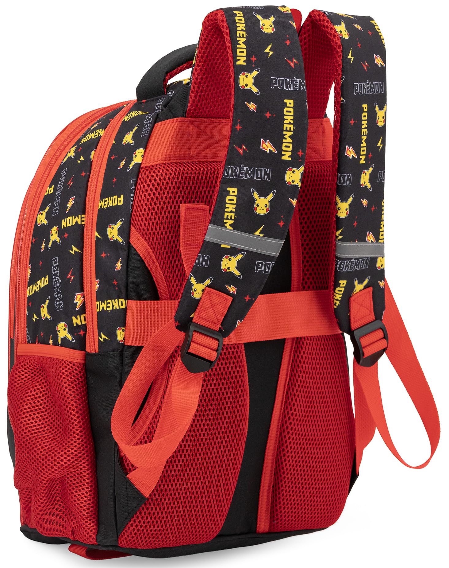 Clondo Plecak szkolny dla dzieci o wymiarach 43 x 33 x 20 cm – ergonomiczny plecak do szkoły podstawowej, wyściełane plecy, kieszenie na butelki, duża pojemność i wspaniały design, Pokemon Retro