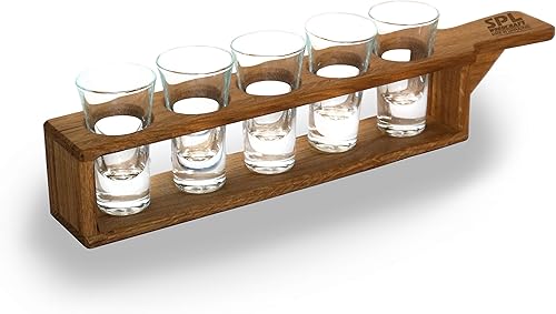 SPL woodcraft Juego de vasos de chupito en soporte de madera de roble único y elegante - Los vasos más grandes de 1,7 onzas (1.7 fl oz) -