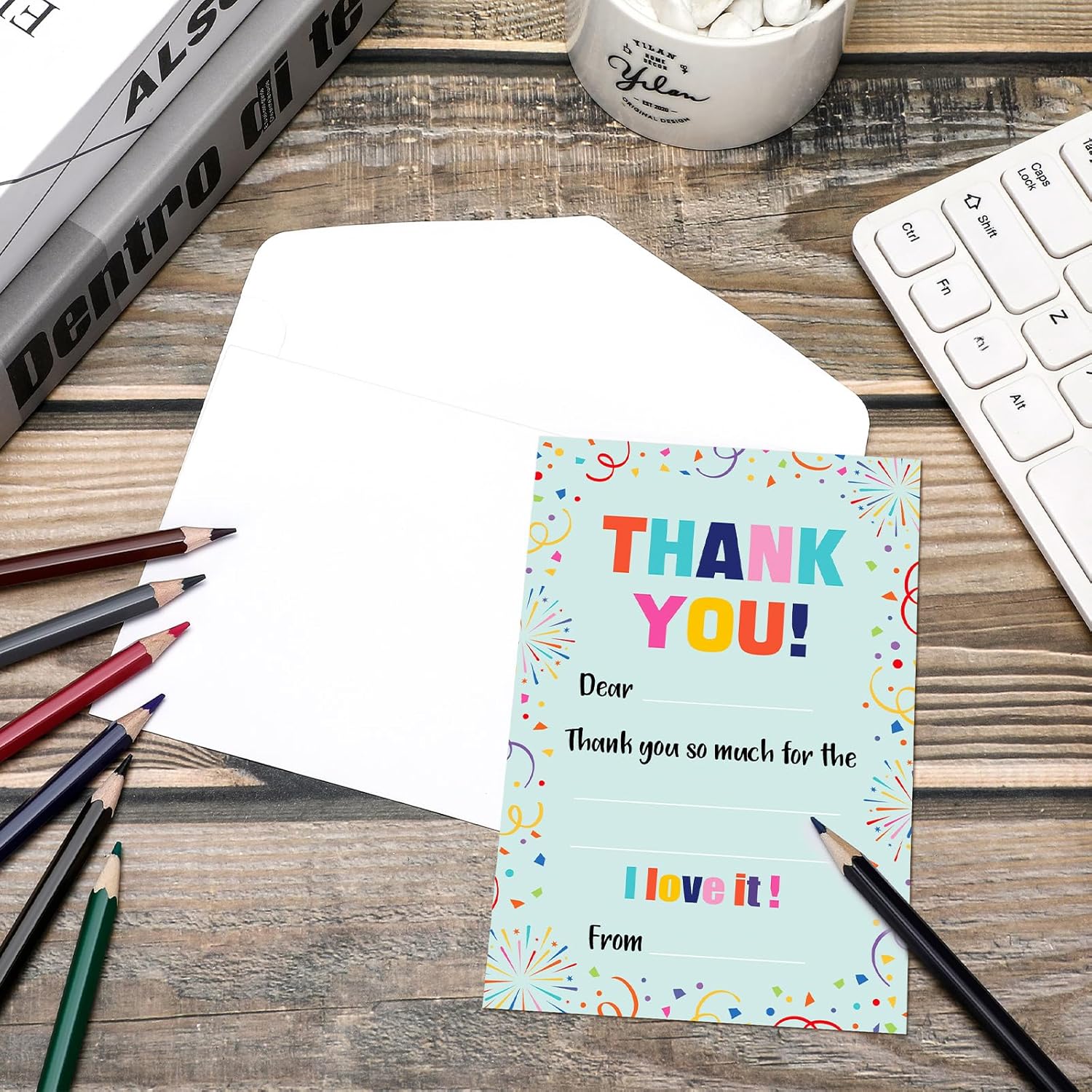 Eaasty 72 Pieces Kids Thank You Cards Fill in the Blank Thank You Notes with Envelopes Colorful Thanks Cards for Birthday Party(Confetti Style) - Image 3