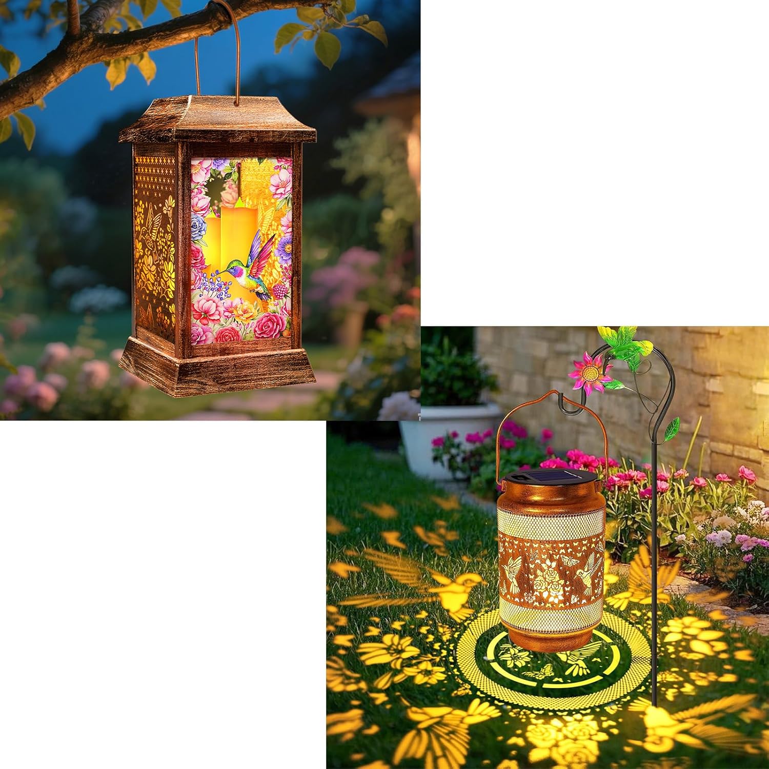 Hummingbird Solar Lanterns Outdoor Waterproof, Metal&Glass