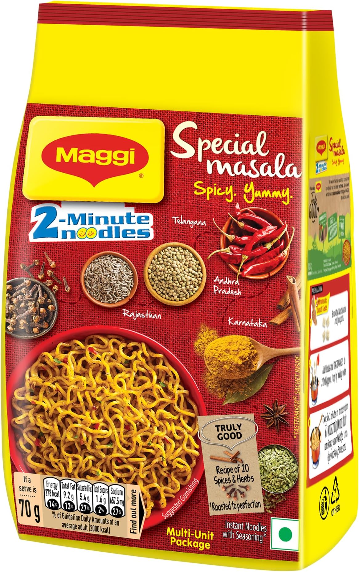 Maggi 2-Minute Special Masala Instant Noodles, 70g (Pack of 12)