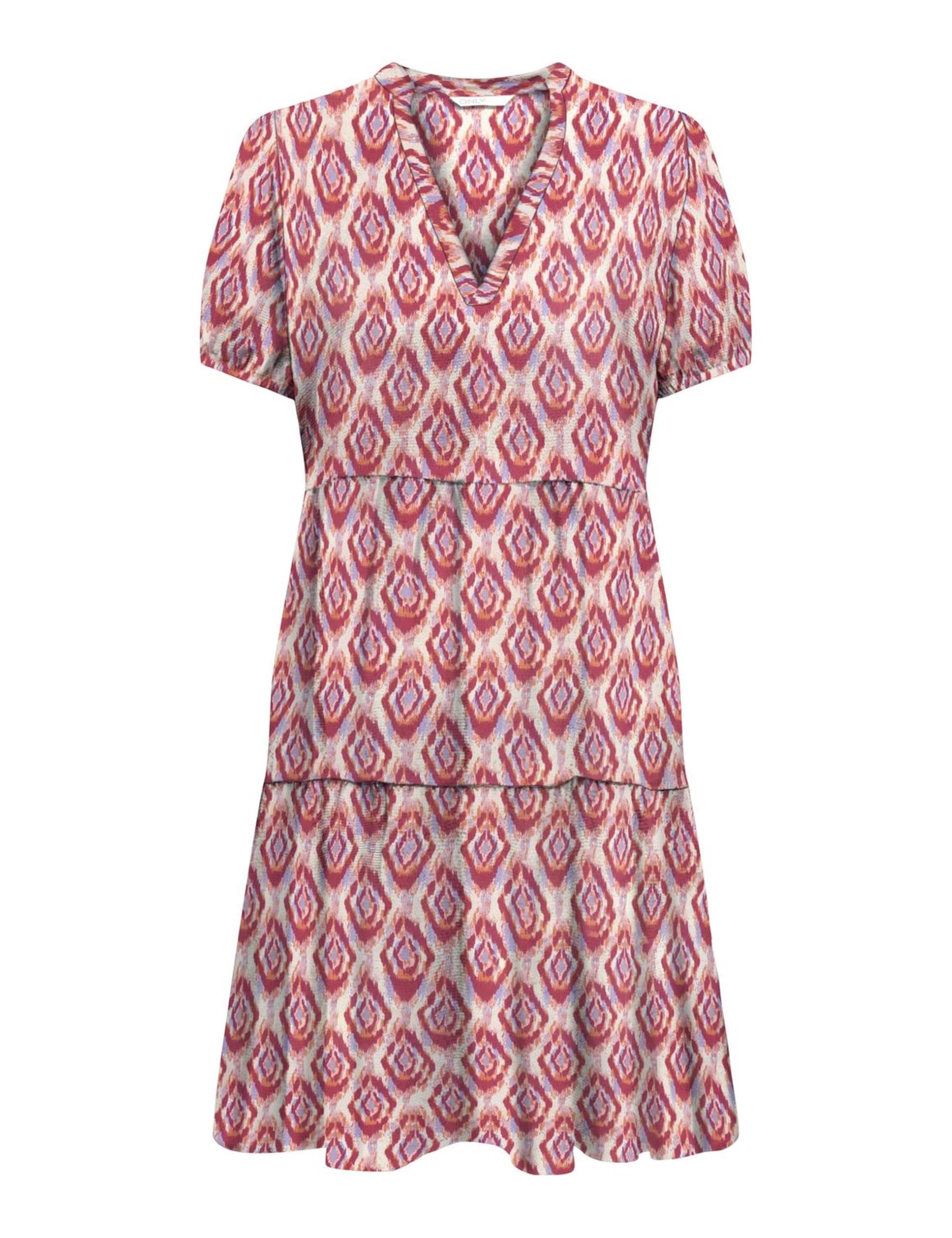 ONLY Women's Onlnova Life Vis S/S Thea Dress AOP Summer, red, M