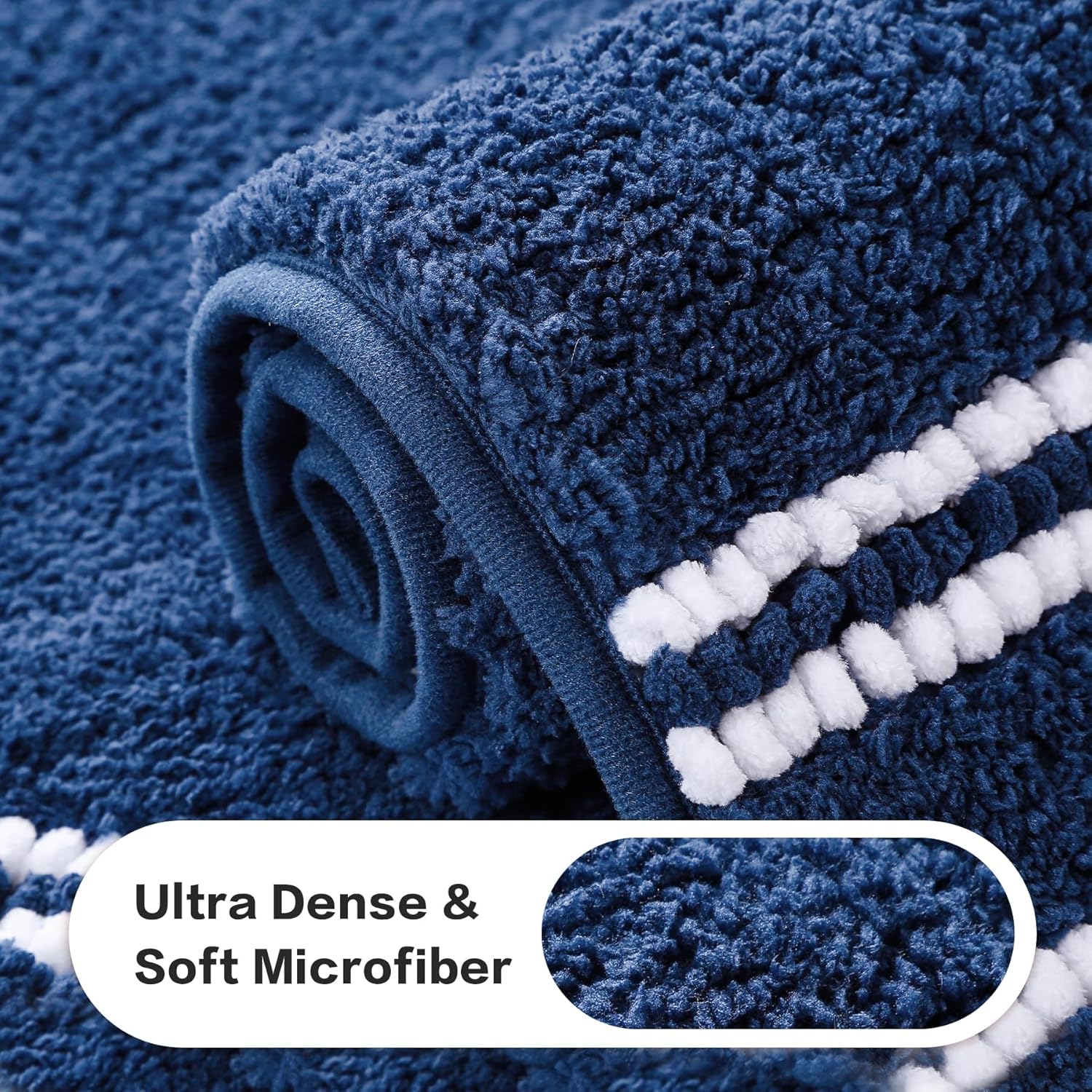 Kmson Bathroom Rugs Mat, 36"x24" Ultra Soft Washable Shaggy Chenille Bath Rugs, Non-Slip Fluffy Thick Water Absorbent Microfiber Mat for Bathtub, Sink and Shower, Navy Blue