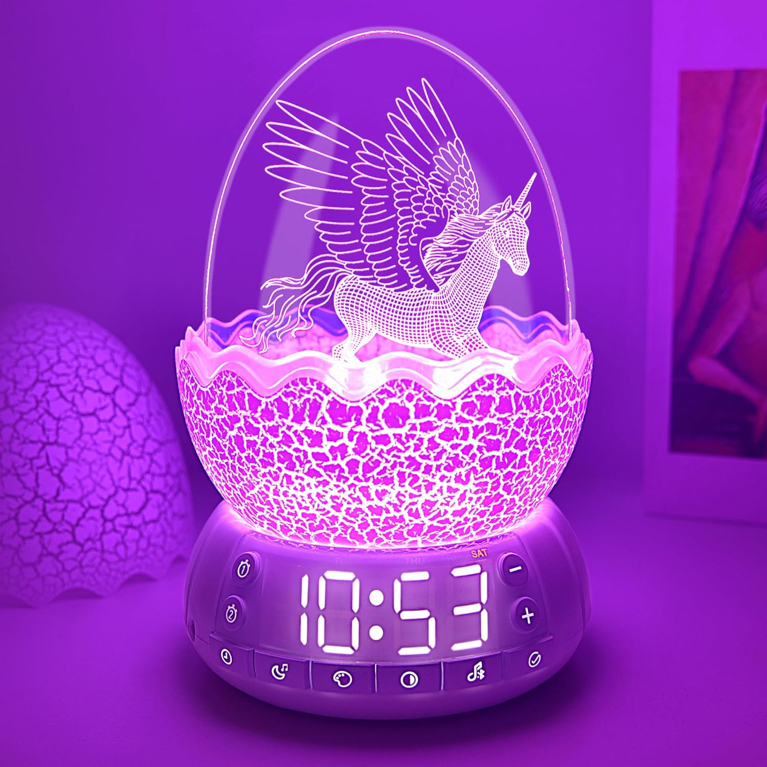 Unicorn Night Light for Kids with 20 Soothing Sounds & Bluetooth Speaker, Unicorn Digital Clock with 8 Color Changing & Dimmable Features, Timer Function, Ideal Birthday Gift for Girls/Family/Friends