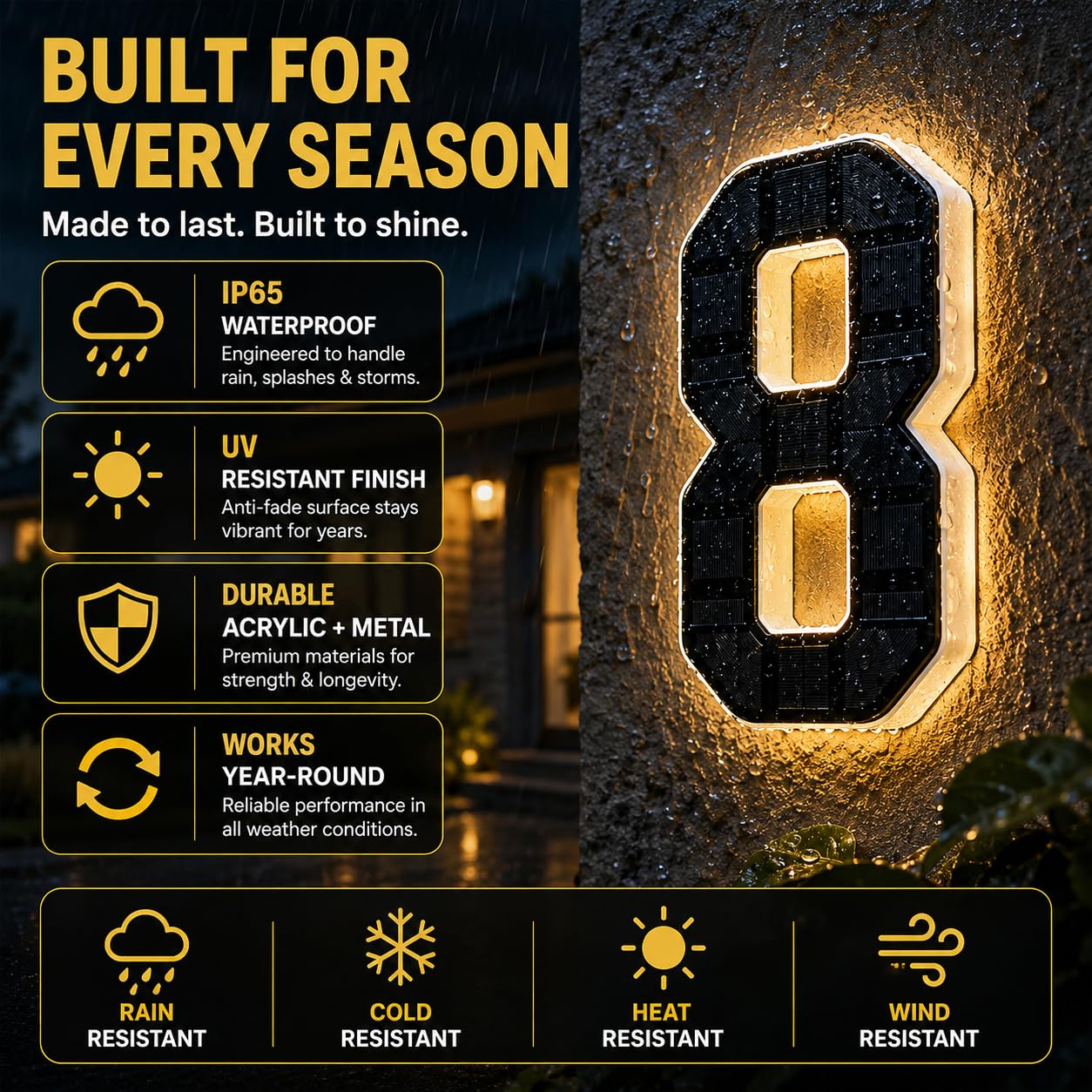 Señal de número de casa solar de 9 pulgadas para exterior, señales de números de dirección LED impermeables grandes, para visibilidad nocturna exterior 7