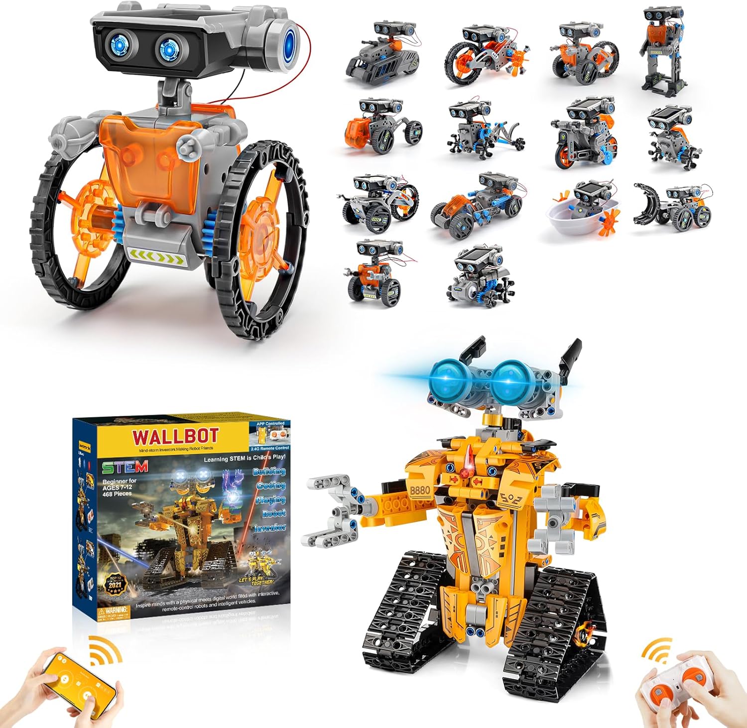 Sillbird Bundle - 2 Items STEM 15-in-1 and 12-in-1 Solar Robots & Remote & APP-Controlled Wall Robot