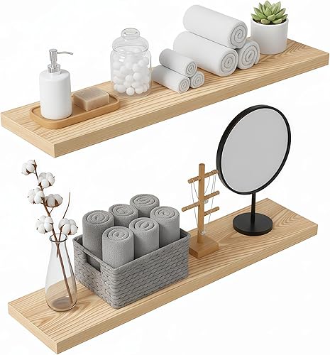 Lufia Estantes flotantes de pared, juego de 2, MDF con soportes invisibles, almacenamiento moderno para dormitorio, baño, sala de estar, cocina
