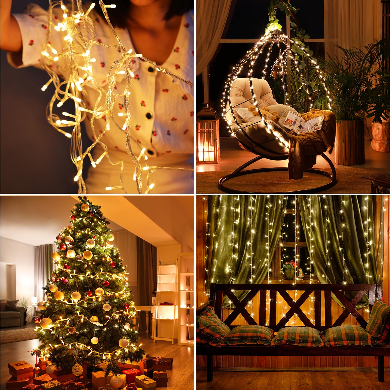 Uping Luci Natale Esterno Interno Luci Albero di Natale 30M 300LED Luci LED per Albero di Natale Bianco Caldo Catena Luminosa da Esterno Natalizie con 8 Modalità IP44 Impermeabile