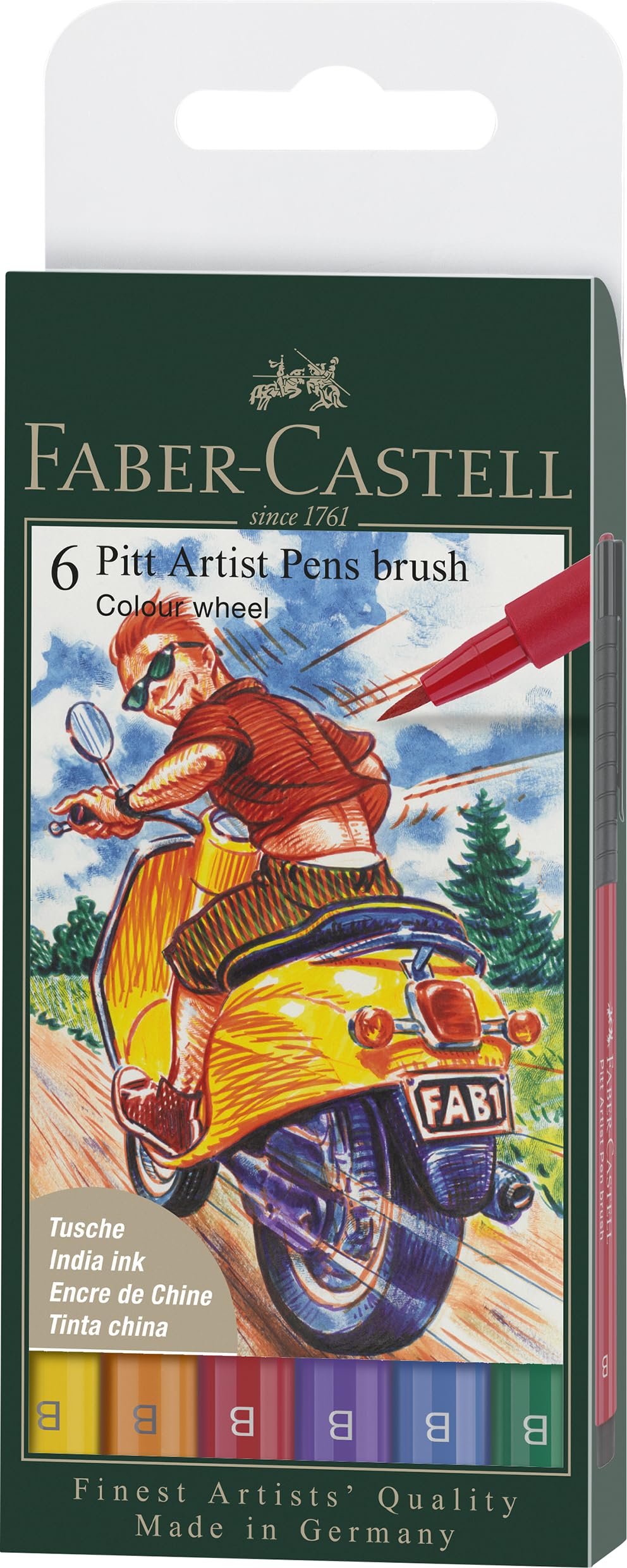 Faber-Castell - Stylos à encre Pitt Artist Pen Colour Wheel, 6 couleurs
