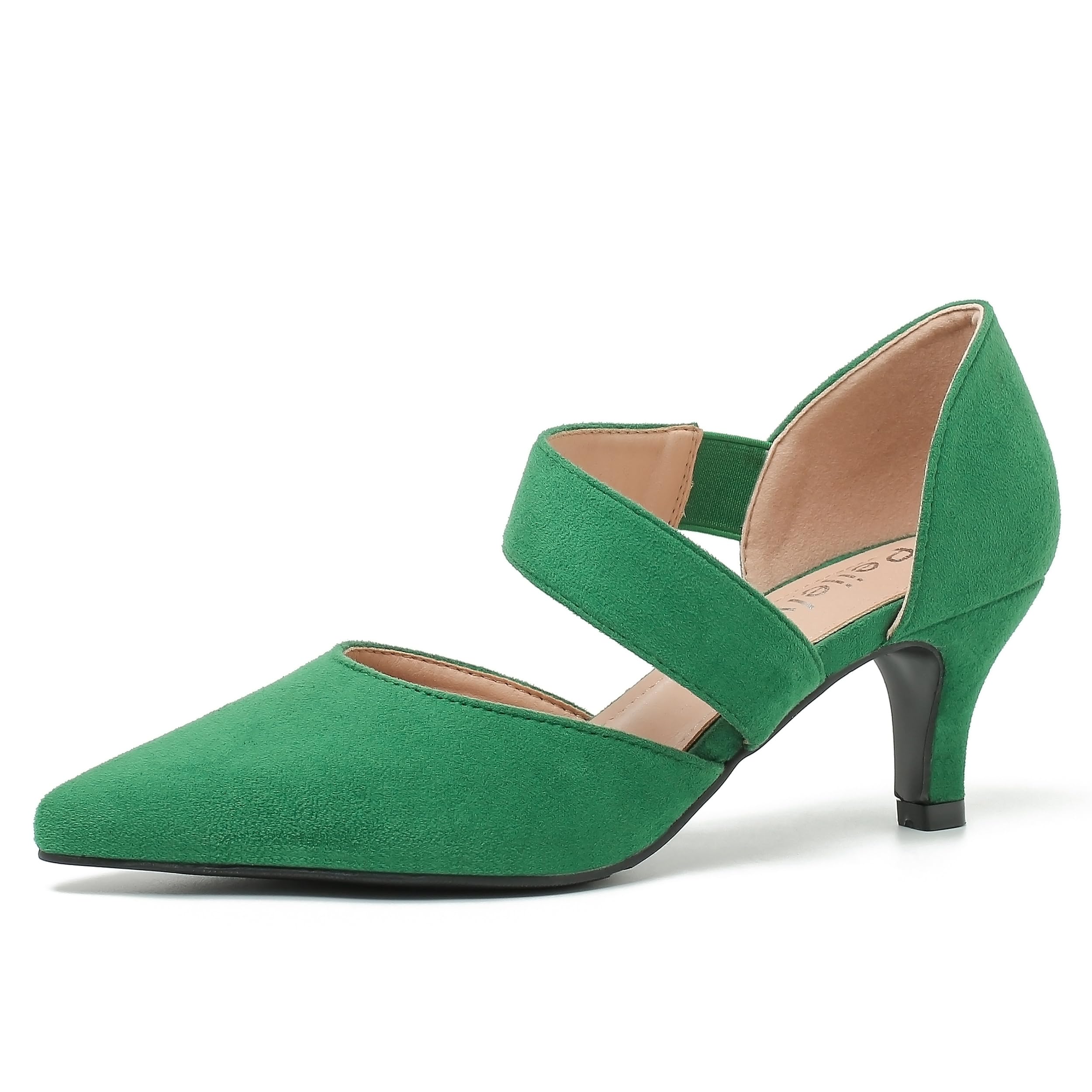 Women's Pointed Toe Kitten Heel Pumps, Elastic Strap Dress Shoes, Slip On Professional Office Wear