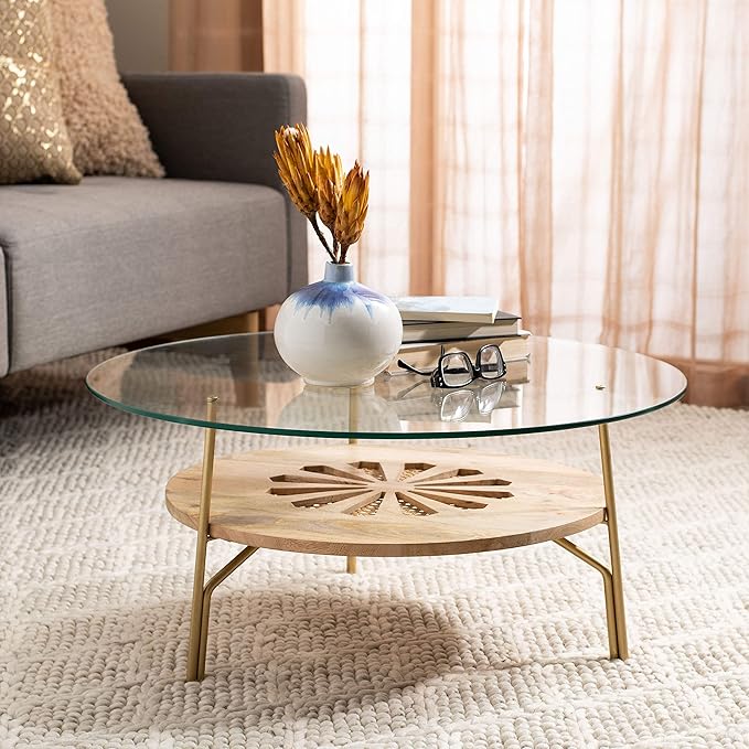 Amazon.com: Safavieh Home Flora Natural Round Coffee Table : Home & Kitchen