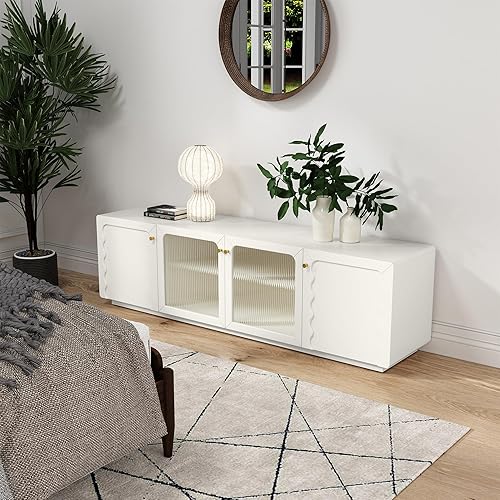 Miniatura 5 de ARTPOWER Modern 70 TV Stand for TVs up to 75+ inches, Glass Door Television Cabinet & Entertainment Center with Storage & Removable Shelves, Wood