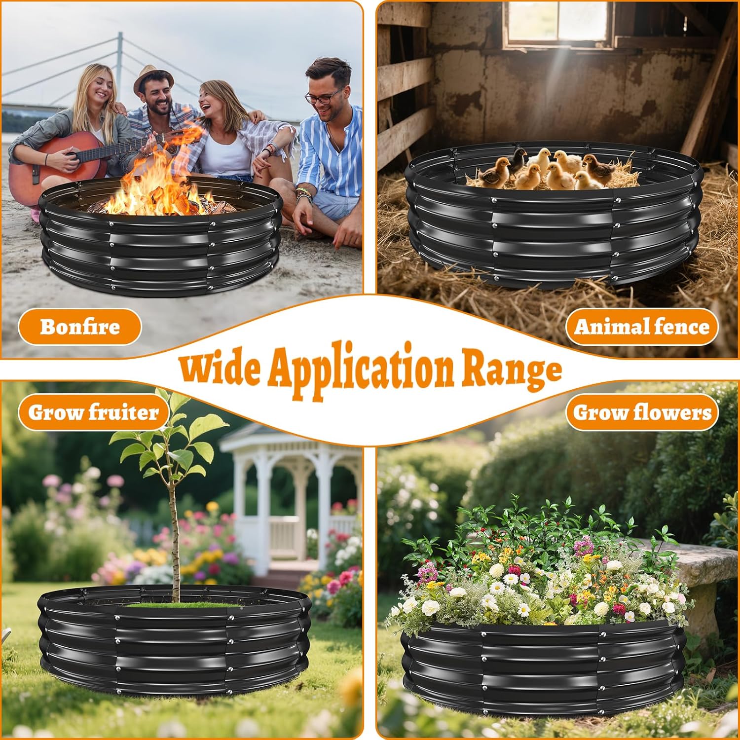 Metal Fire Pit Ring/Bonfire Fire Ring- 4 FT Diameter, 0.8 MM Thick,1 ft High, Durable and Stylish for Outdoor Fire Pits,Patios and Camping (Black, 4X4X1 ft)