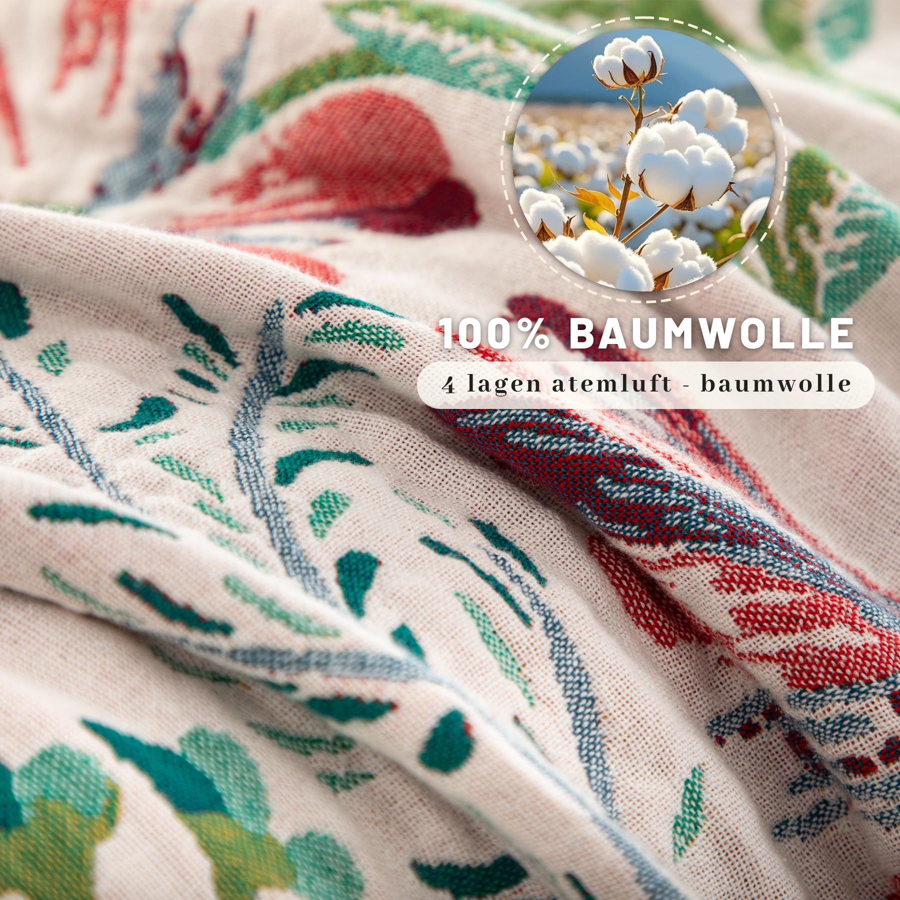 Premium Boho Tagesdecke 200x230cm, 100% Baumwolle Doppelseitige Musselin Decke, Kuschelige Sofadecke & Bettüberwurf, Atmungsaktiv für Wohnzimmer und Schlafzimmer