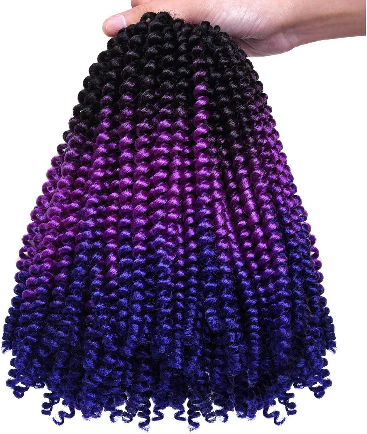 2 Pack Spring Twist Ombre Colors Bomb Twist Crochet Braids 8 inch Fluffy Soft Jamaican Bounce Synthetic Braiding Hair Extensions 30Strands/pack(8", T1B/Purple/Blue)
