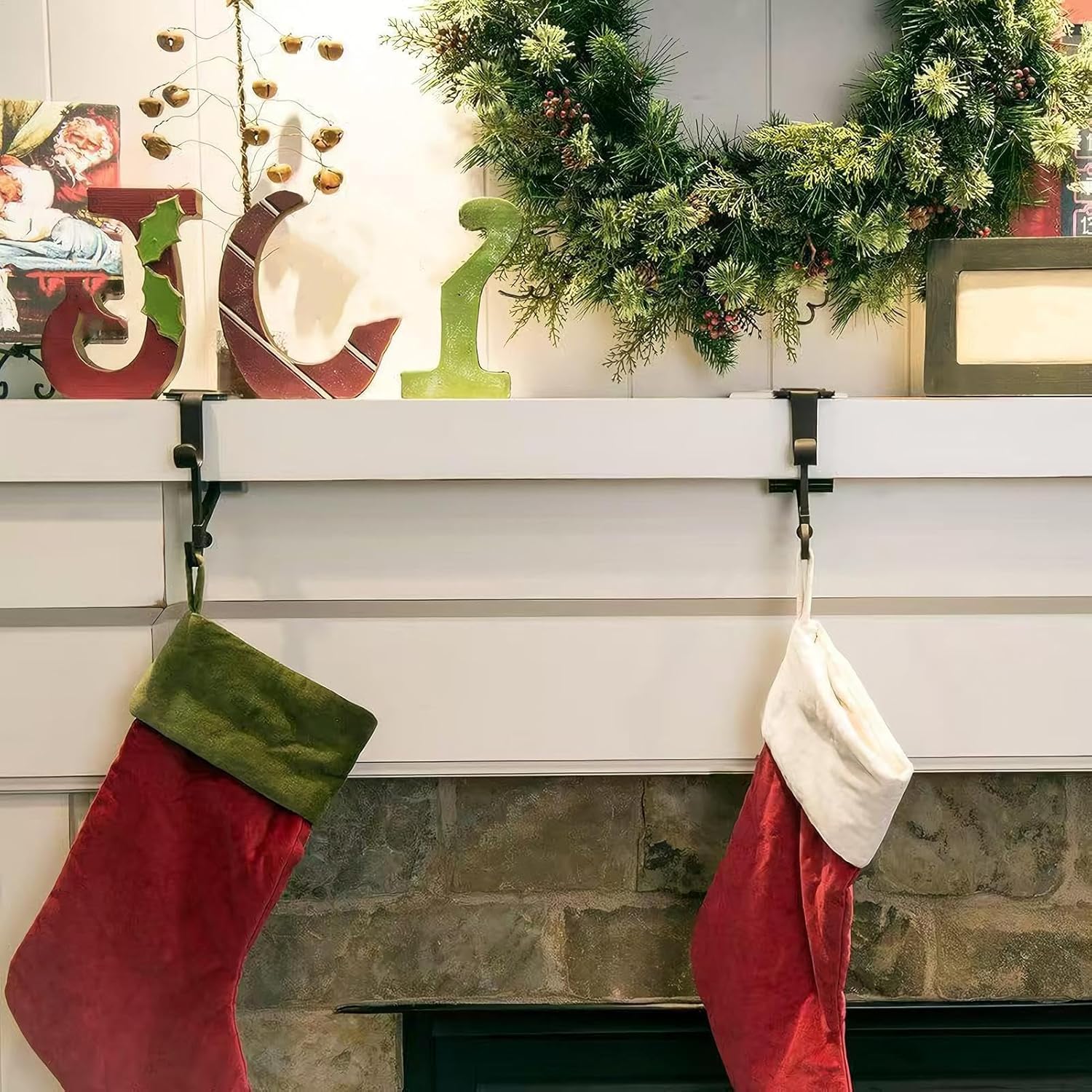 マントル用ストッキングホルダー - ホリデーデコレーション収納スタンド | 3点セット 調節可能なリースガーランド用ホルダー クリス