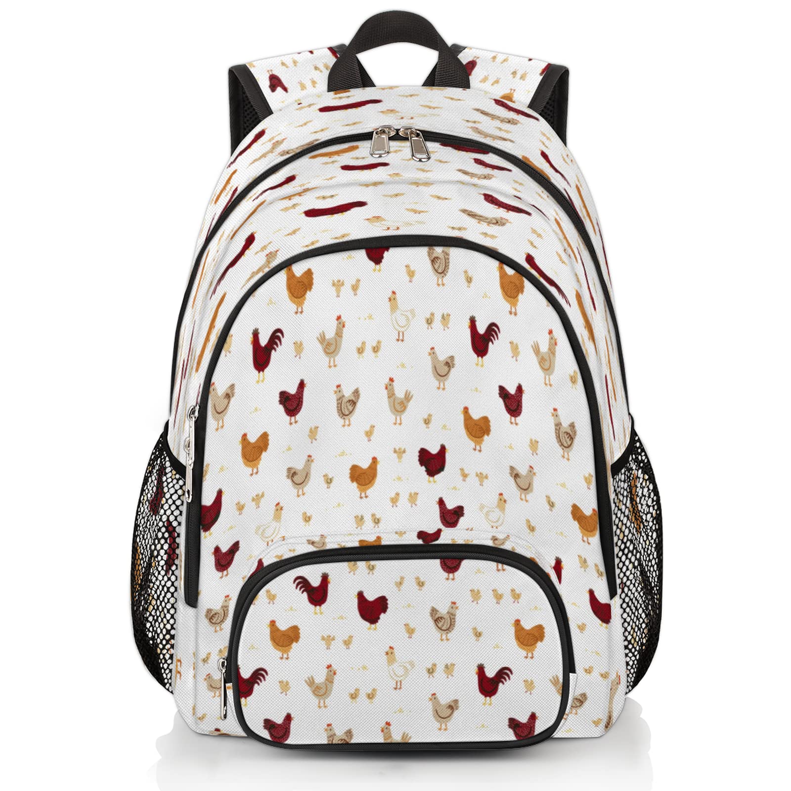 TropicalLife Farmhouse Rooster Chicken Bookbag 18 Inch School Backpack Teens Girls Boys Schoolbag Shoulder Computer Hiking Gym Travel Casual Travel