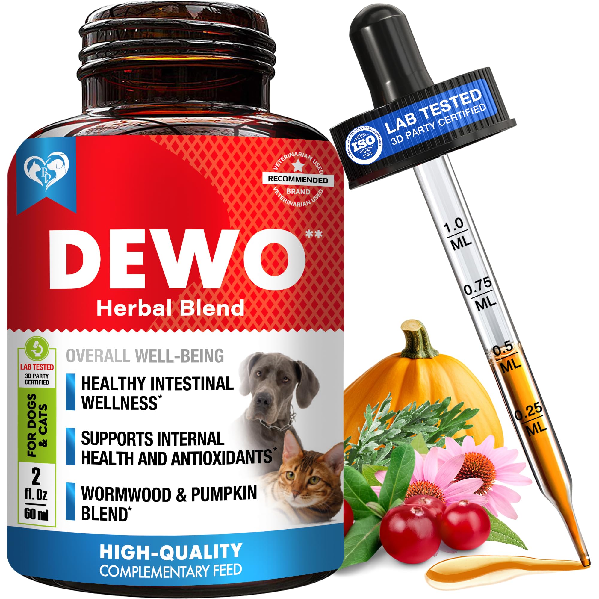 Natural Worming Treatment for Dogs, Puppies & Cats, Kitten – Herbal Intestinal Defense & Cleanse with Pumpkin, Wormwood – Promotes Healthy Gut – Advanced Broad Spectrum Formula (60 oz)