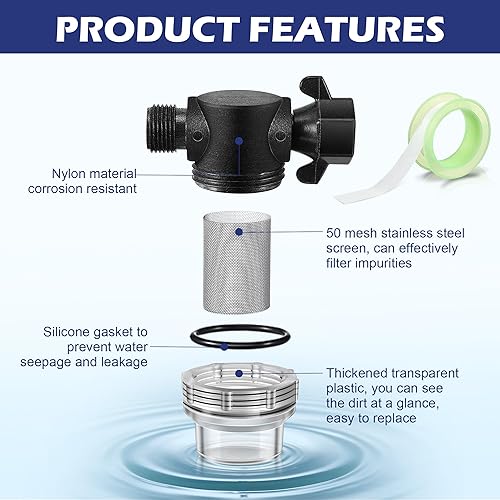 Miniatura 3 de Dreyoo Filtro colador de bomba de agua, compatible con tuerca giratoria Shurflo 255-315, ajuste de 12 pulgada con pantalla de acero inoxidable de