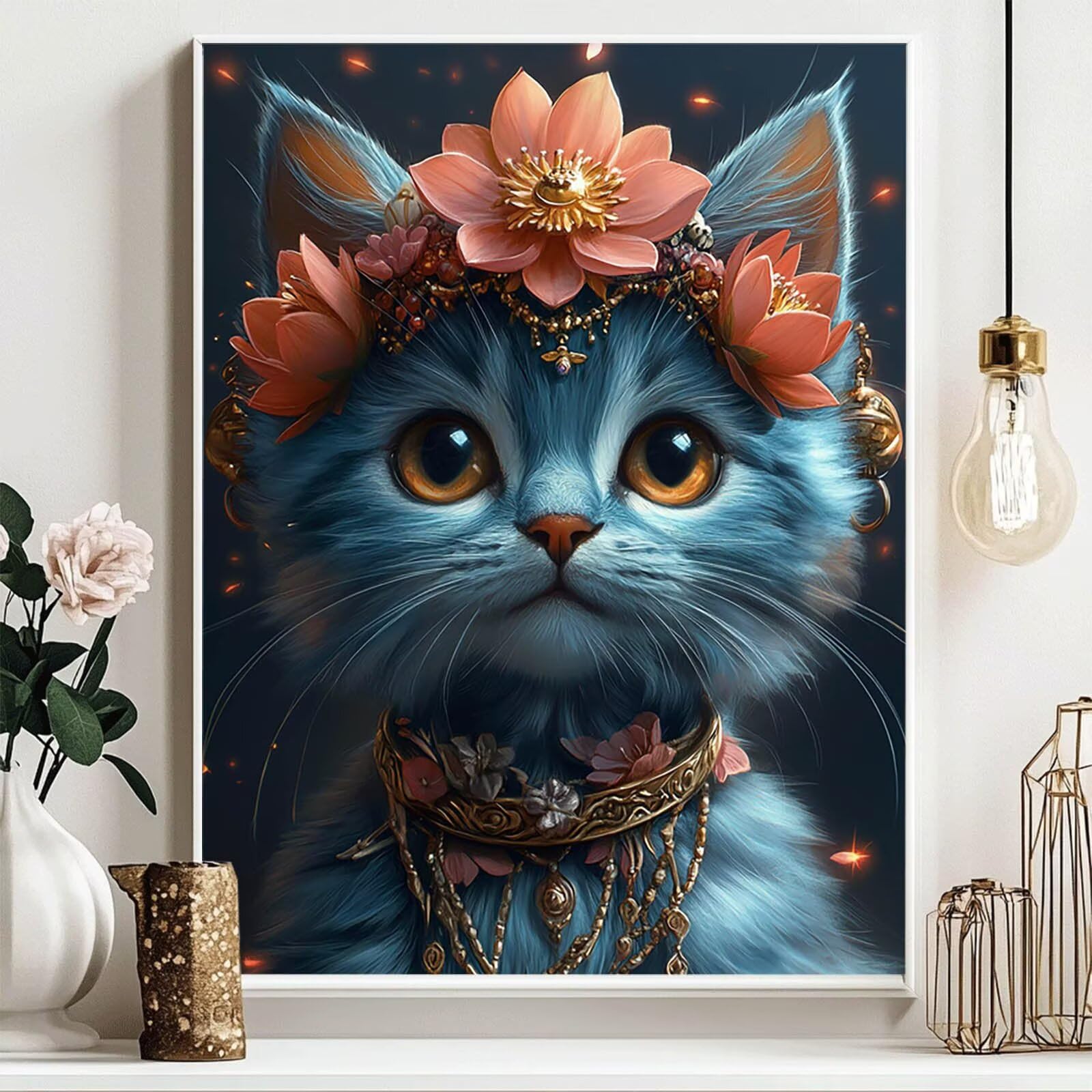 5D DIY diamentowe malowanie kwiat zestaw do malowania diamentami dla dorosłych i dzieci pełny kot diamentowy obraz krzyż Embroidery łatwe dla początkujących, sztuka kryształowa dekoracja ścienna