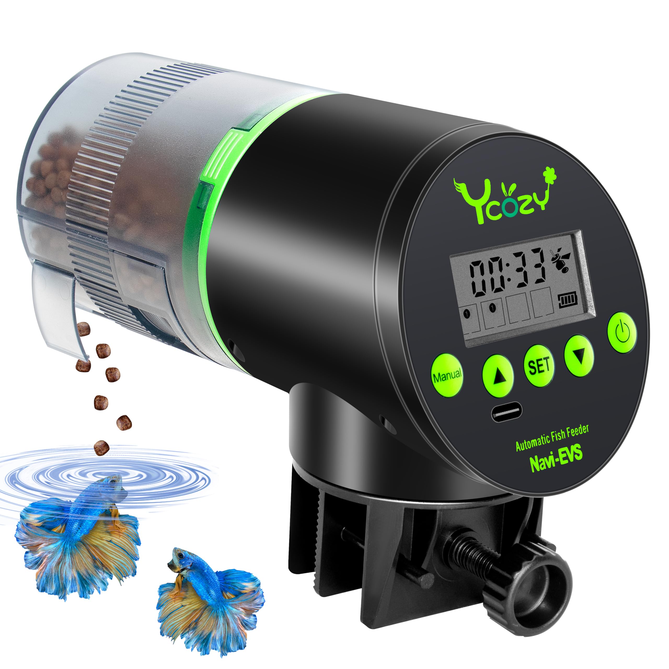 Ycozy Mangiatoia Automatica Acquario Distributore Automatico di Cibo Ricaricabile Mangiatoia per Pesci Programmabile Alimentatore di Pesce Adatto Per Acquario & Serbatoio | Navi-EVS