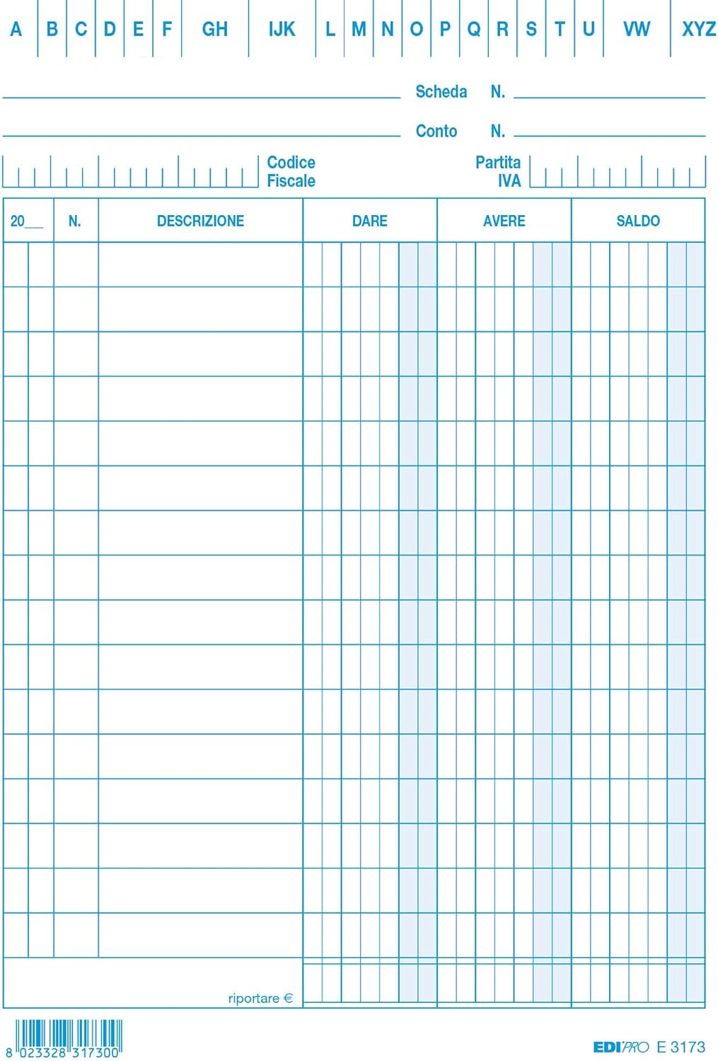 Edipro Blue Card Stock Ledger Sheets 100 Sheets