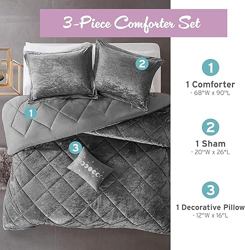 Miniatura 3 de Intelligent Design Juego de edredón tamaño individual, juego de edredón de terciopelo, juego de edredón de lujo con diamantes de lujo, juego de cama