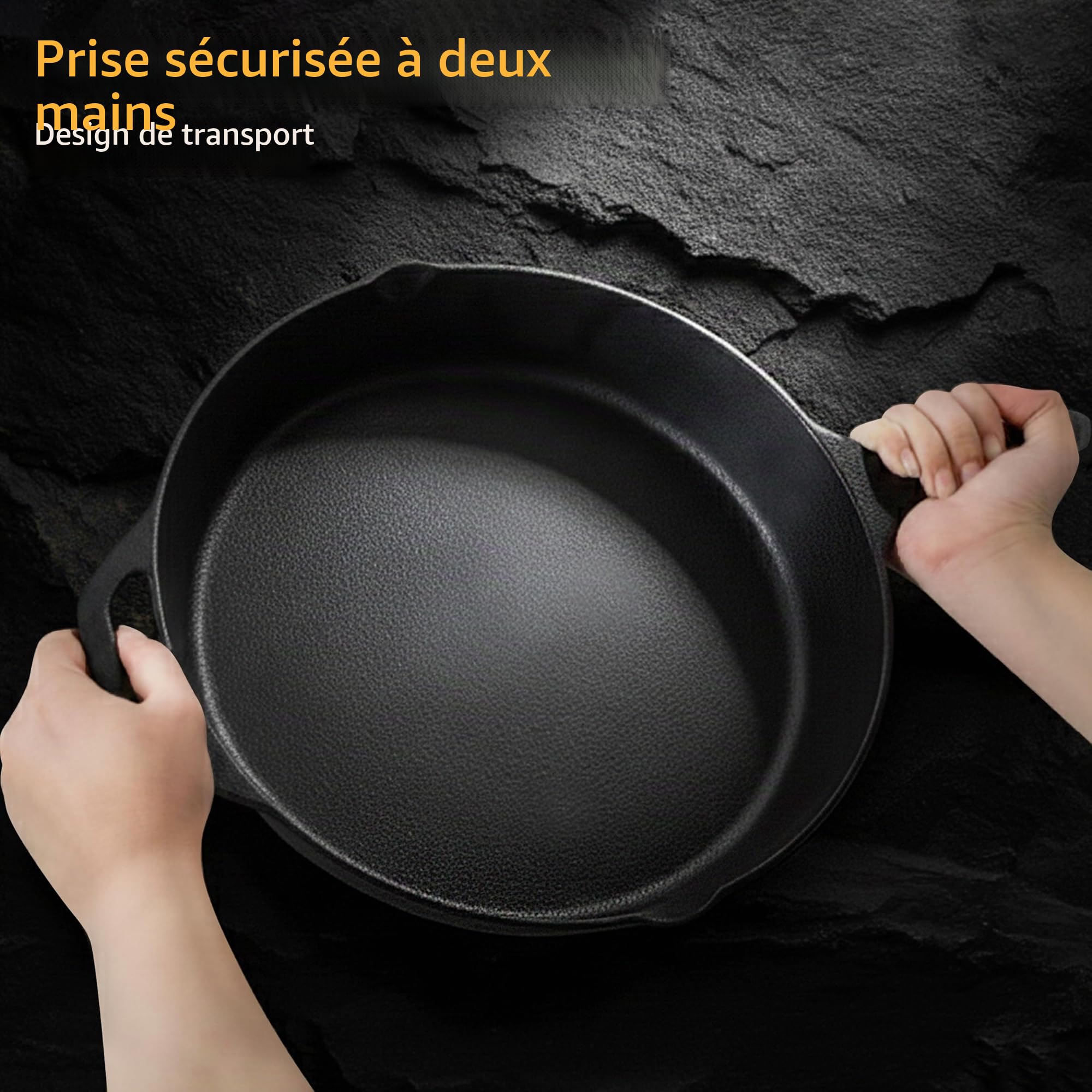 KICHLY Poêle en fonte pré-assaisonnée - Poêle à frire - ustensile de cuisson sûr pour l'intérieur et l'extérieur - Poêle en fonte de 12 pouces (30,5 cm)