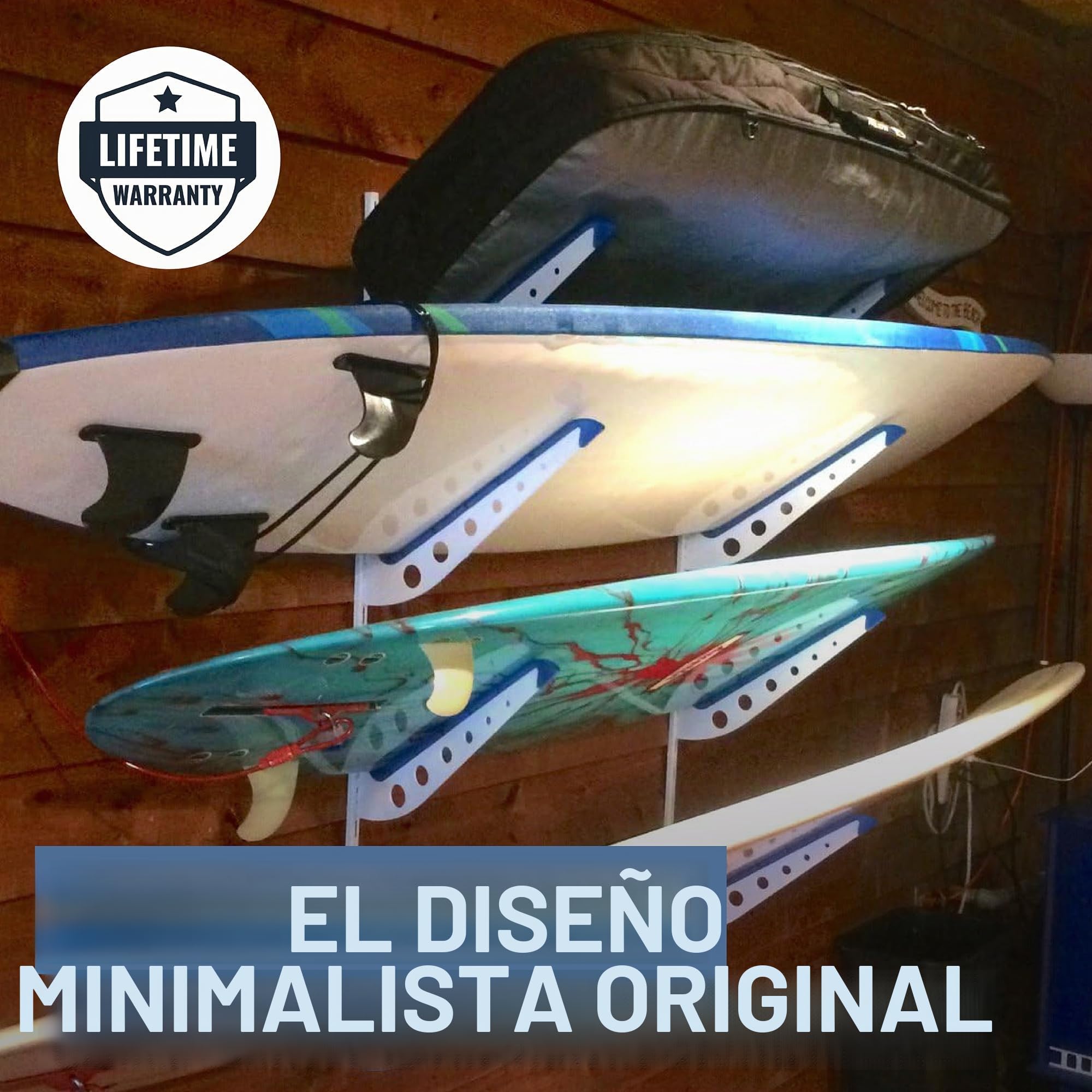 StoreYourBoard Rack de almacenamiento de tablas de surf de metal, soporte de pared ajustable para el hogar 4 Surf