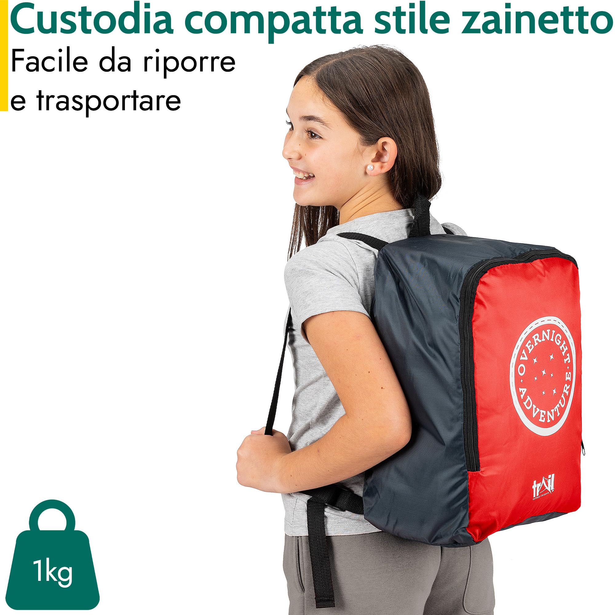 Trail Sacco a Pelo Bambini Stile Mummia 3 Stagioni 300 gsm Sacco a Pelo Leggero e Compatto per Bimbo e Bimba con Zainetto per Trasporto Incluso Accessori Campeggio