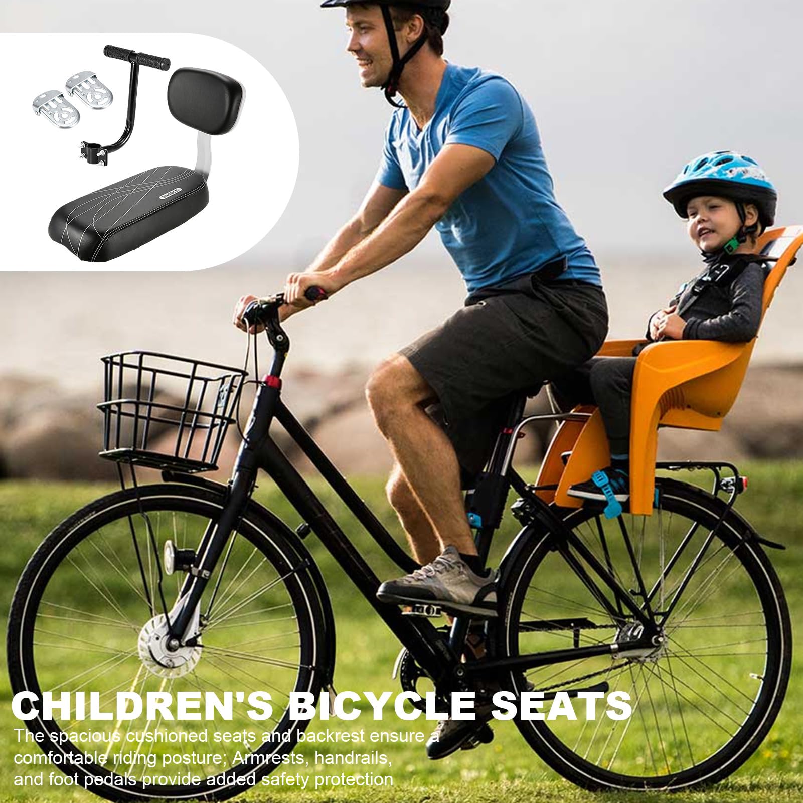 Portabici posteriore per seggiolino per bambini da bici - Seggiolino per bambini regolabile con supporto per la schiena, bracciolo, poggiapiedi, di sicurezza | Durevole cuscino per passeggero p