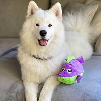 SmartPetLove Snuggle Puppy Tender-Tuffs Big Shots - Large Plush Dog Toys for Medium and Large Breeds - Stuffed Purple Grouper with Puncture Resistant Squeaker