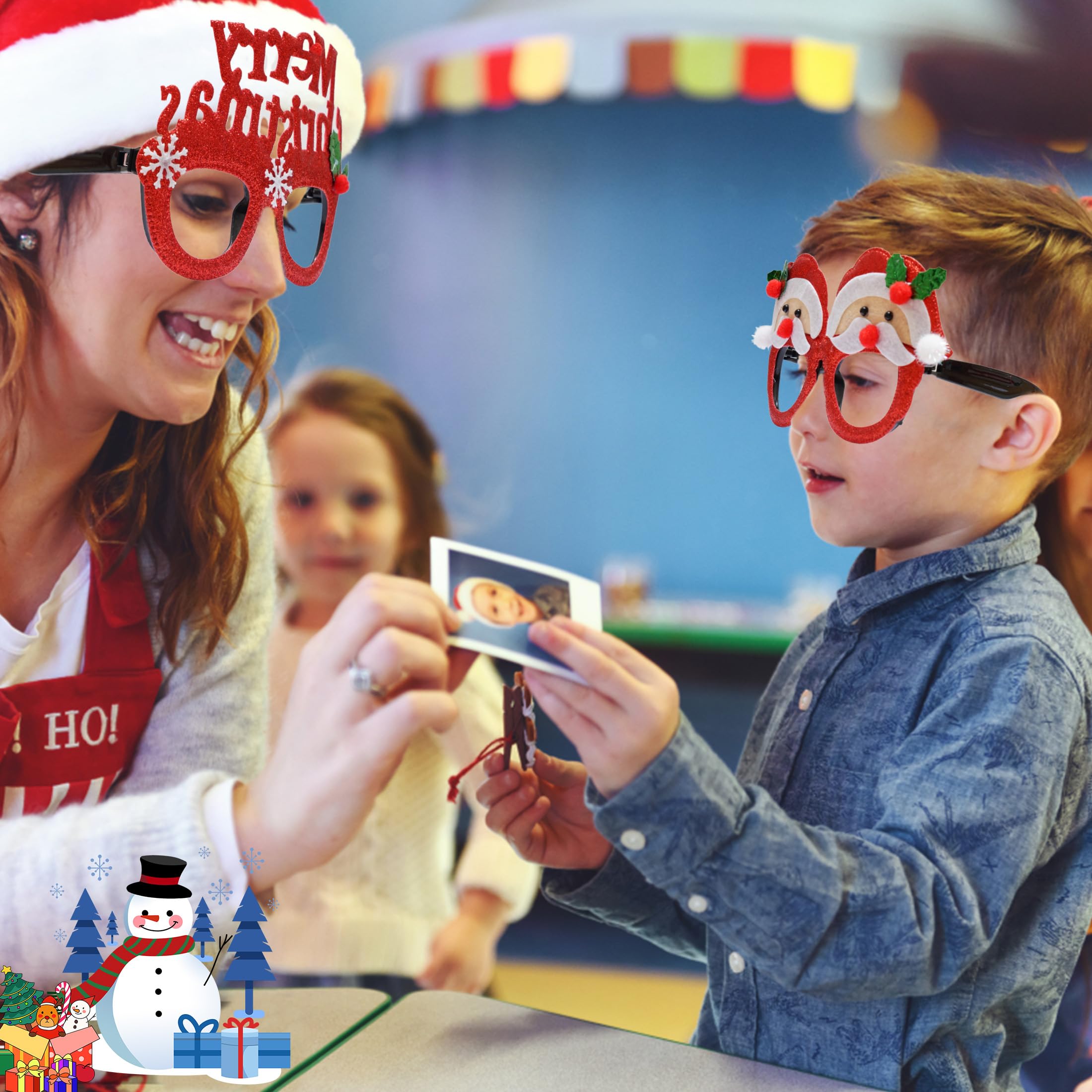 Christmas Glasses, Christmas Decorations Eyeglasses with Glitter Party Glasses Frames - Image 3