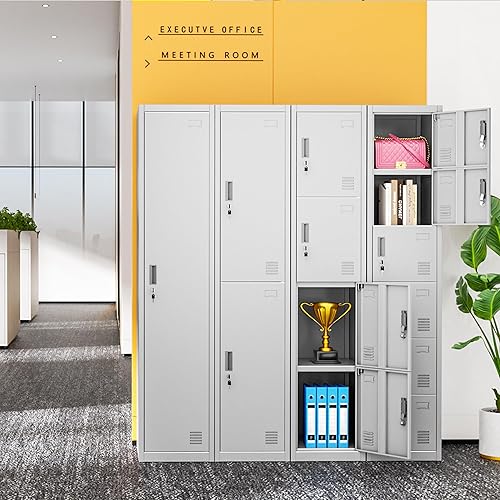 Vista 23 de Greenvelly Armario de almacenamiento de 9 puertas para empleados, casillero de metal para oficina, gimnasio, Shool, casillero de acero negro