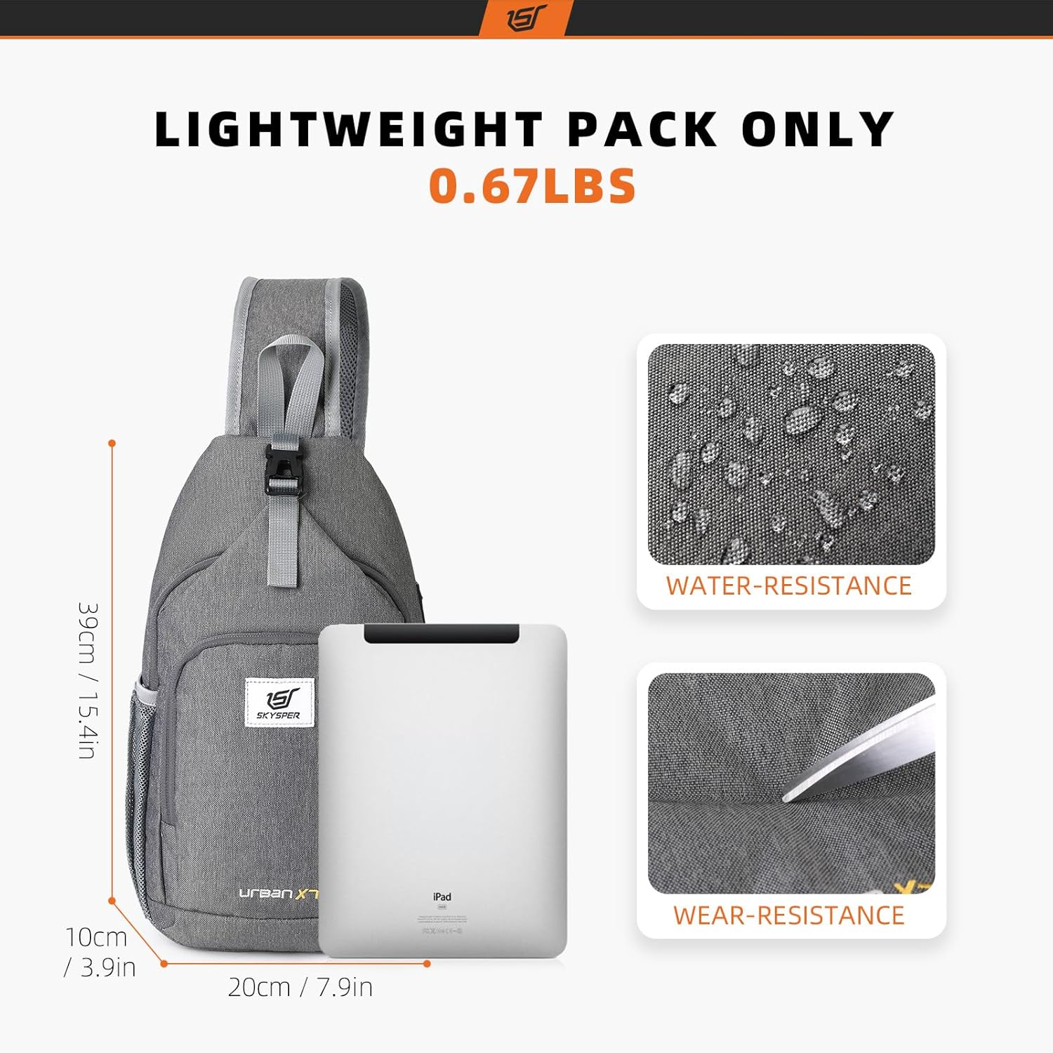 SKYSPER Sling Bag RFID Crossbody Sling Backpack Cross Body Shoulder Bag Travel Hiking Daypack for Women Men(Darkgrey) - Image 5