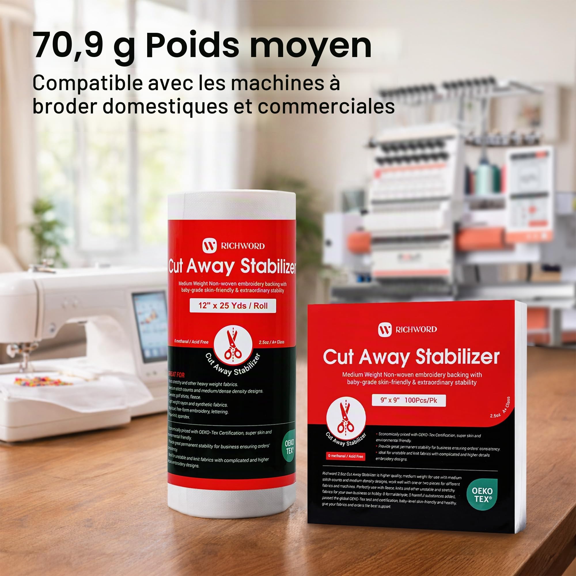 Richword Selected Stabilisateur de broderie à découper pour tricots, 71 g, support permanent anti-froissement, rouleau 30,5 cm x 23 m | Support permanent anti-plis pour tricots, sweats à capuche, polaires, vêtements pour bébé et autres tissus extensibles
