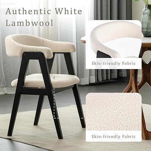 Miniatura 4 de Sillas de comedor de madera, moderna silla de comedor con brazos y tapizada, silla de granja para cocina, comedor, sala de estar (negro, juego de 2)