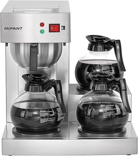 Cafetera comercial de 12 tazas, cafetera de goteo de llenado manual con 3 jarras de vidrio, 3 calentadores, cafetera de acero inoxidable con