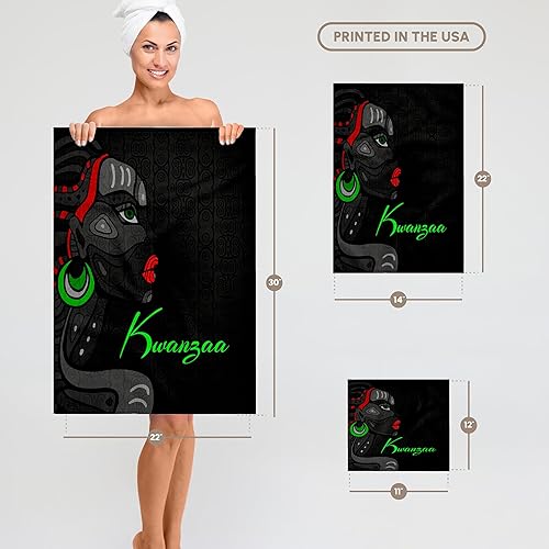 Miniatura 7 de Kwanzaa rosa 3D en negro, rojo y verde con toalla de mano de mujer afroamericana, 15 x 22 pulgadas