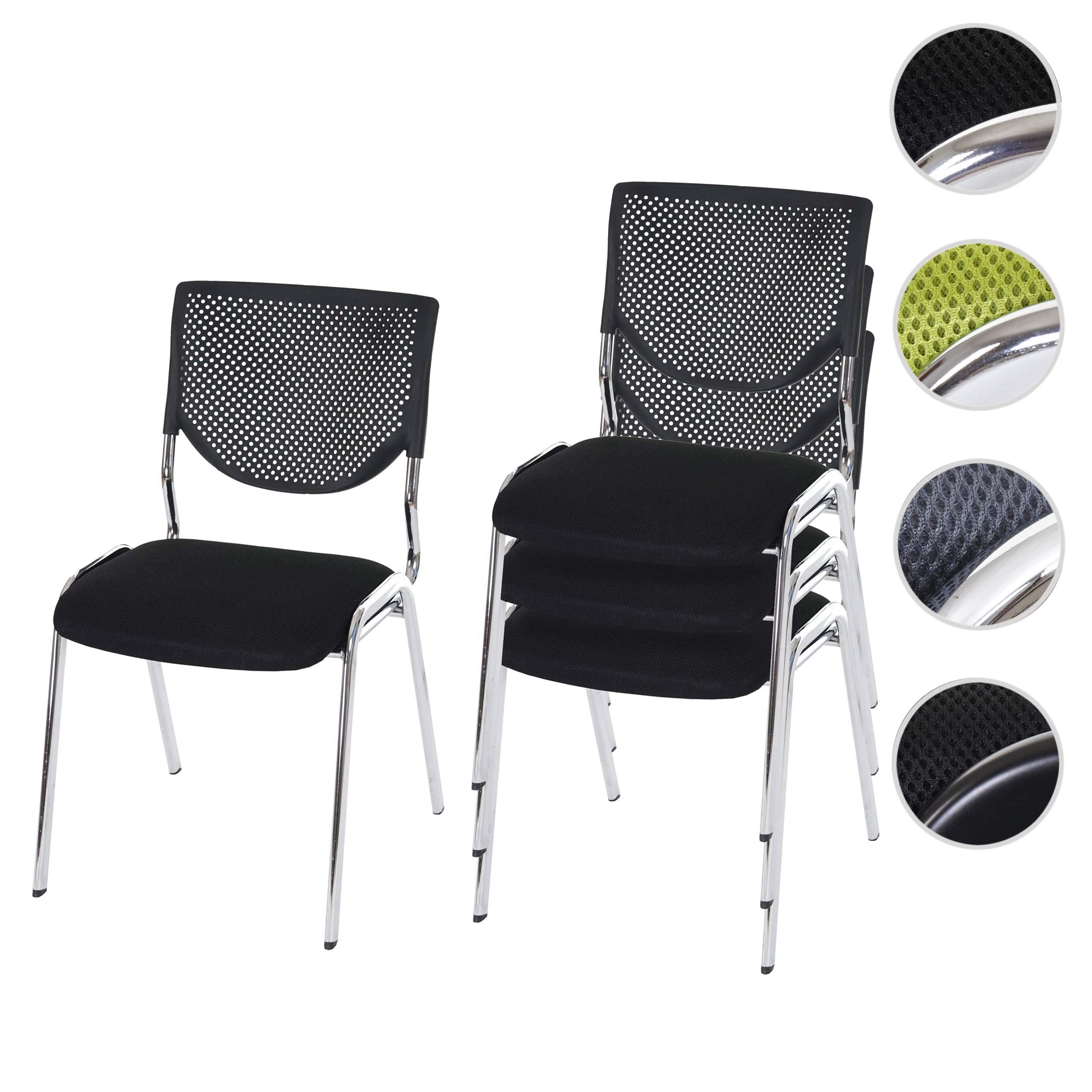 Mendler 4er-Set Besucherstuhl T401, Konferenzstuhl stapelbar, Stoff/Textil - Sitz schwarz, Füße Chrom