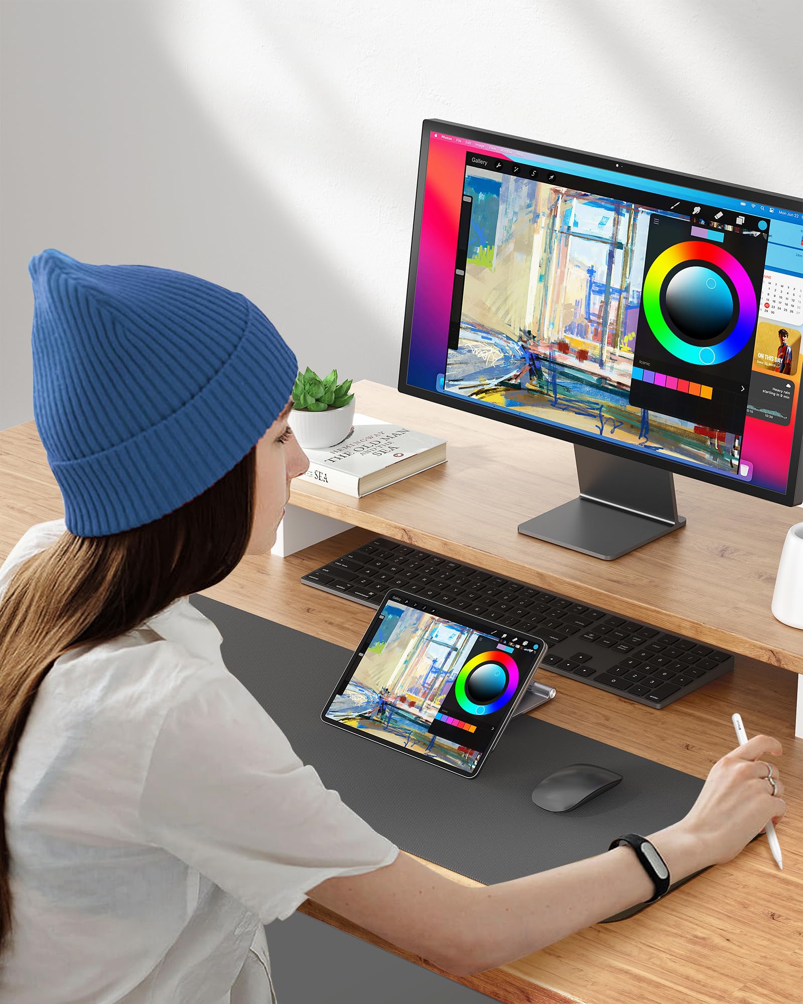 KU XIU X33 PRO MAX Supporto di Ricarica Magnetico per iPad Pro 11" M4 (2024) Solo, Supporto Tablet Pieghevole in Lega di Alluminio per Scrivania, Stand Regolabile a 360° con Cavo USB-C da 1M