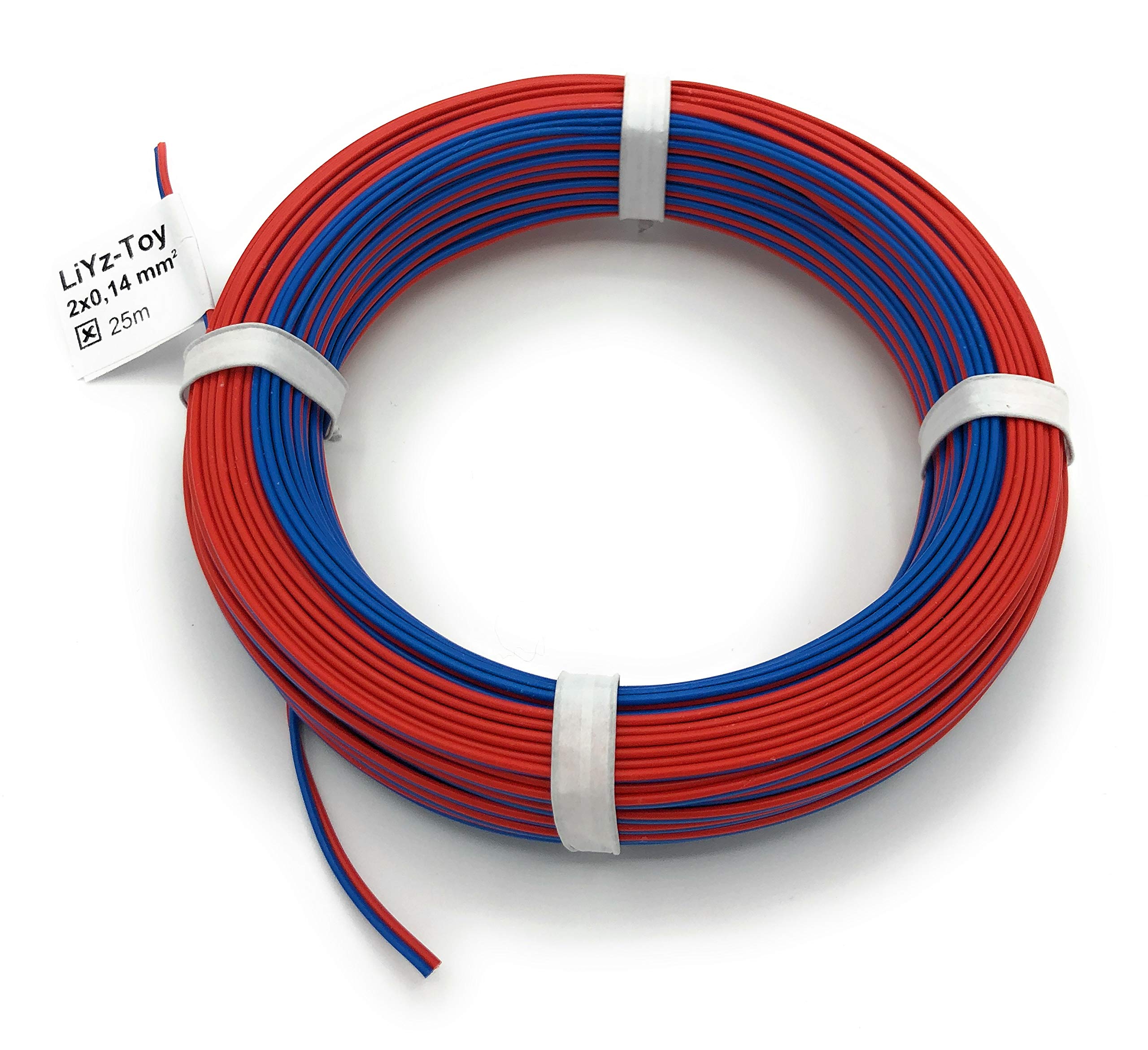 Câble L2218/25 - Fil de cuivre - 2 x 0,14 mm² (1 x 18 x 0,10 mm) - Câble jumelé - Anneau de 25 m (rouge-bleu)