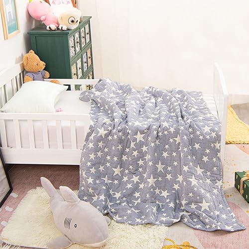 Miniatura 5 de NTBAY Manta de muselina de algodón de 3 capas de gran tamaño, 45 x 60 pulgadas, manta reversible de jacquard para guardería, súper suave y térmica