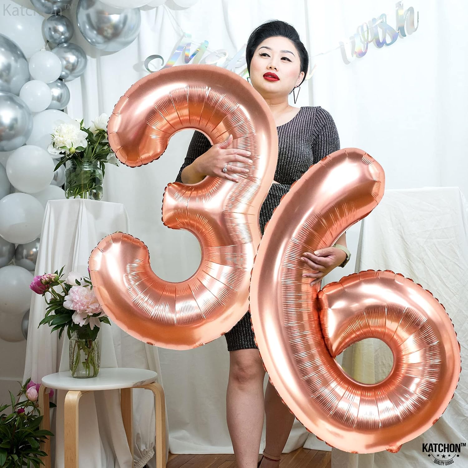 KatchOn, Rose Gold 36 Balloon Number - Giant, 40 Inch | Foil Rose Gold 36 Number Balloons, Happy 36th Birthday Decorations for Women | 36 Years Old Happy Birthday Decorations