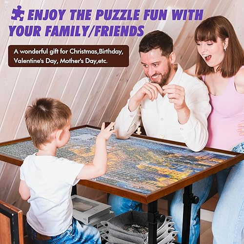 Miniatura 5 de Sunix Mesa de rompecabezas de 1500 piezas con patas, tablero de rompecabezas de altura ajustable de 36 x 26 pulgadas con cubierta y 6 bandejas